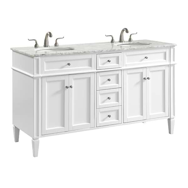 Montair White 60" Double Vanity With Carrara White Marble Top