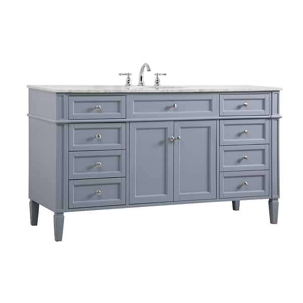 Montair Gray 60" Single Vanity With Carrara White Marble Top