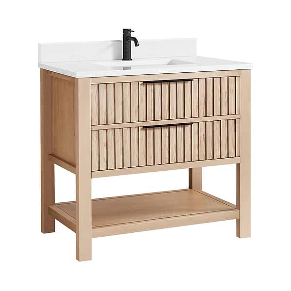 Valera Natural Oak 36" Single Vanity with White Grain Composite Stone Top