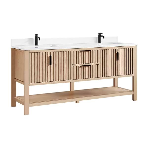Valera Natural Oak 72" Double Vanity with White Grain Composite Stone Top