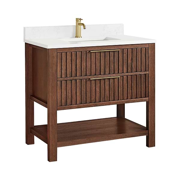 Valera Brown Oak 36" Single Vanity with White Grain Composite Stone Top