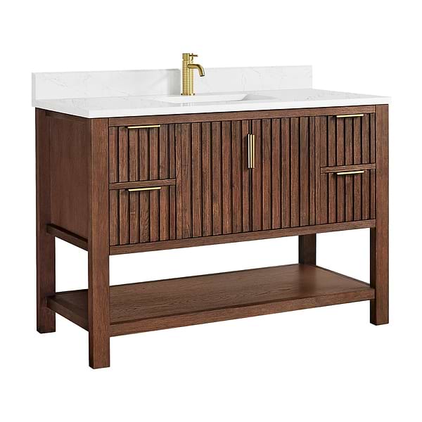 Valera Brown Oak 48" Single Vanity with White Grain Composite Stone Top