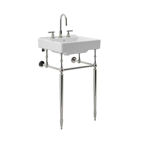 Napoleon Polished Nickel 20" Single Console with White Ceramic Top and Rectangle Sink