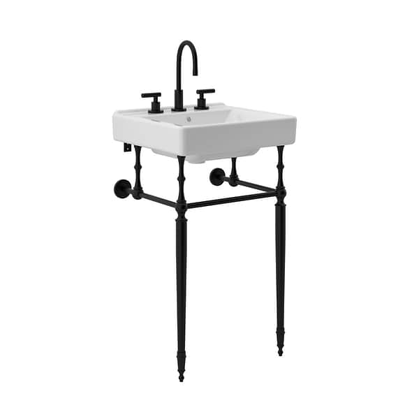 Napoleon Matte Black 20" Single Console with White Ceramic Top and Rectangle Sink