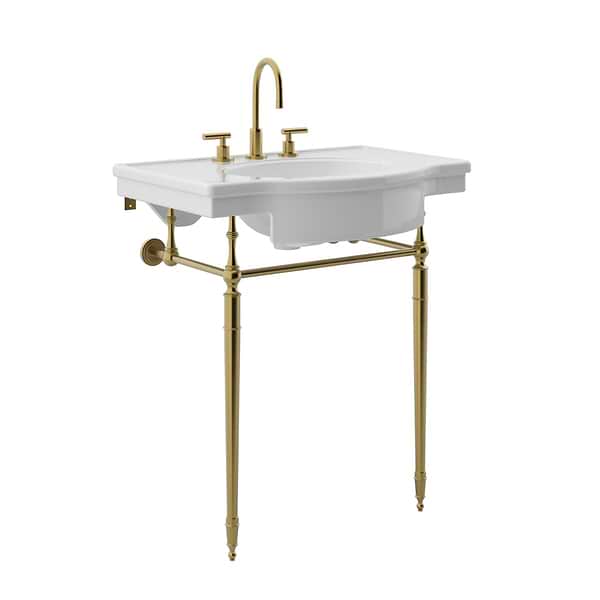 Napoleon Brushed Brass 31" Single Console with White Ceramic Top and Oval Sink