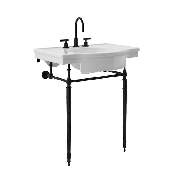 Napoleon Matte Black 31" Single Console with White Ceramic Top and Oval Sink