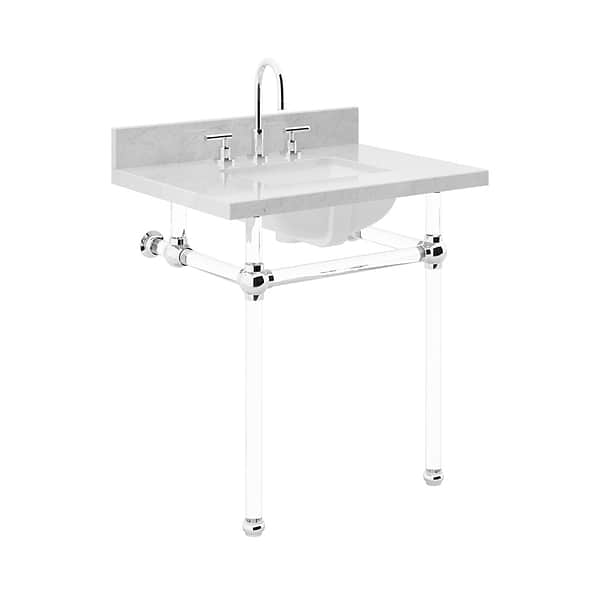 Elinor Polished Chrome 30" Single Console with Carrara Marble Top Rectangle Sink and Backsplash