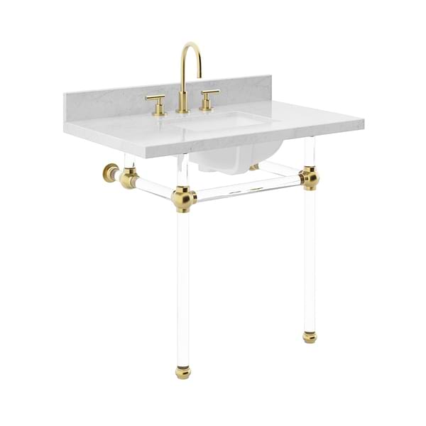 Elinor Brushed Brass 36" Single Console with Carrara Marble Top Rectangle Sink and Backsplash
