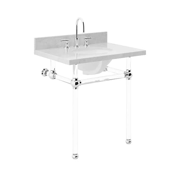 Elinor Polished Chrome 30" Single Console with Carrara Marble Top Oval Sink and Backsplash
