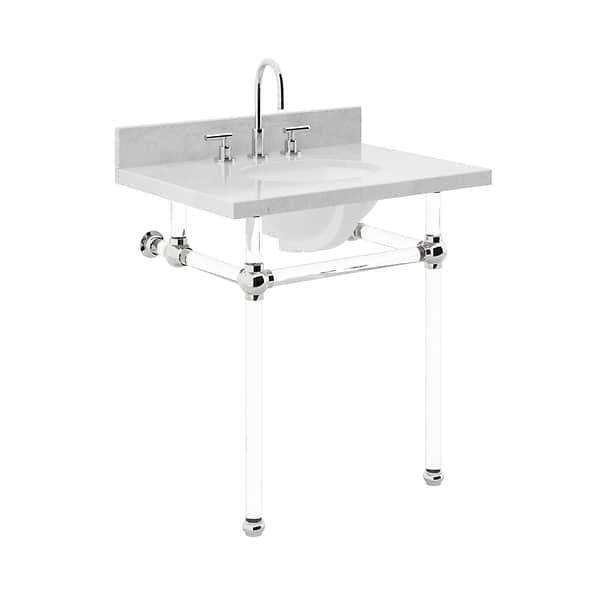 Elinor Polished Nickel 30" Single Console with Carrara Marble Top Oval Sink and Backsplash