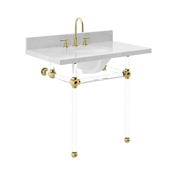 Elinor Brushed Brass 36" Single Console with Carrara Marble Top Oval Sink and Backsplash