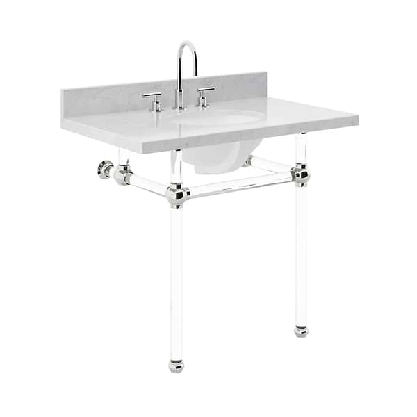 Elinor Polished Nickel 36" Single Console with Carrara Marble Top Oval Sink and Backsplash