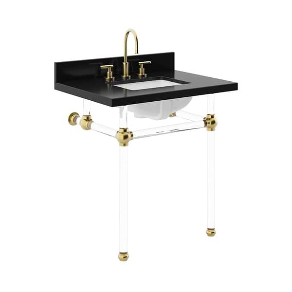 Elinor Brushed Brass 30" Single Console with Black Granite Top Rectangle Sink and Backsplash
