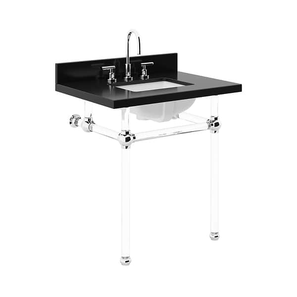 Elinor Polished Chrome 30" Single Console with Black Granite Top Rectangle Sink and Backsplash