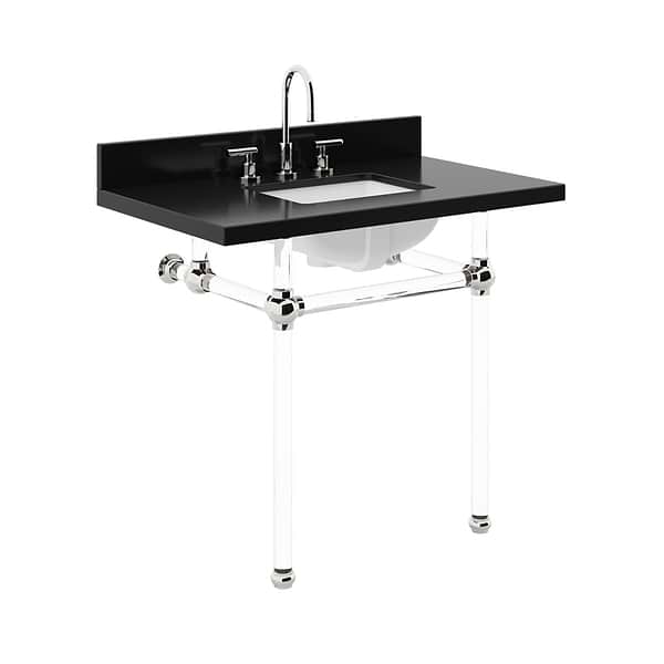 Elinor Polished Nickel 36" Single Console with Black Granite Top Rectangle Sink and Backsplash