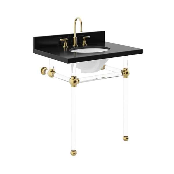 Elinor Brushed Brass 30" Single Console with Black Granite Top Oval Sink and Backsplash