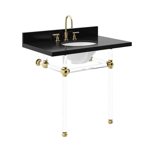 Elinor Brushed Brass 36" Single Console with Black Granite Top Oval Sink and Backsplash