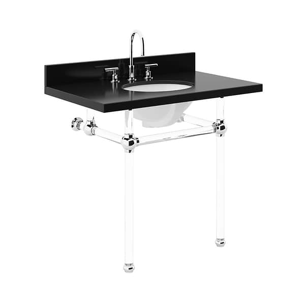 Elinor Polished Chrome 36" Single Console with Black Granite Top Oval Sink and Backsplash
