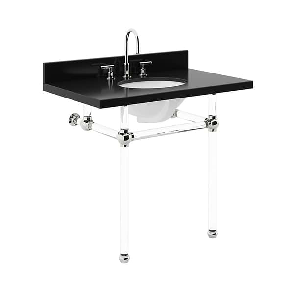 Elinor Polished Nickel 36" Single Console with Black Granite Top Oval Sink and Backsplash