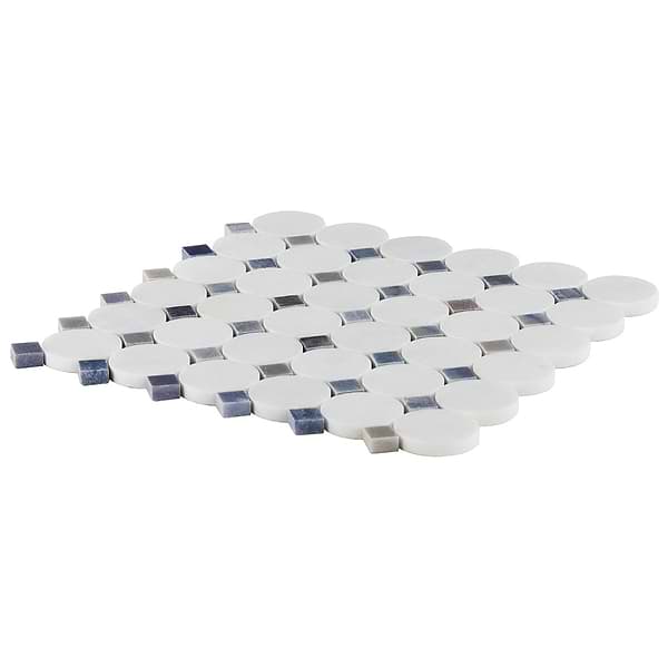 Kinetic Satellite 1x2 White Thassos & Blue Macauba Polished Marble Mosaic Tile