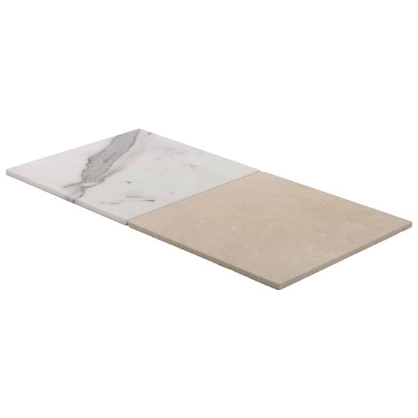 Avanti Calacatta Gold and Crema Marfil Beige 12x12 Tumbled Marble Checkerboard Tile