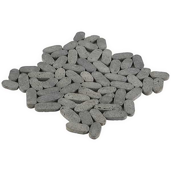 Nature Oval Lava Black Pebble Mosaic Tile - Sample in Black + Gray, View 3, open zoomed image