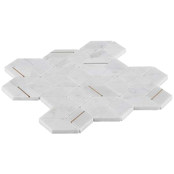 Morgana Carrara Polished Marble and Brass Mosaic Tile