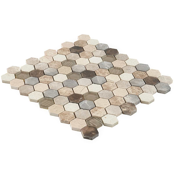 Esker Windrift Hexagon Marble and Glass Tile