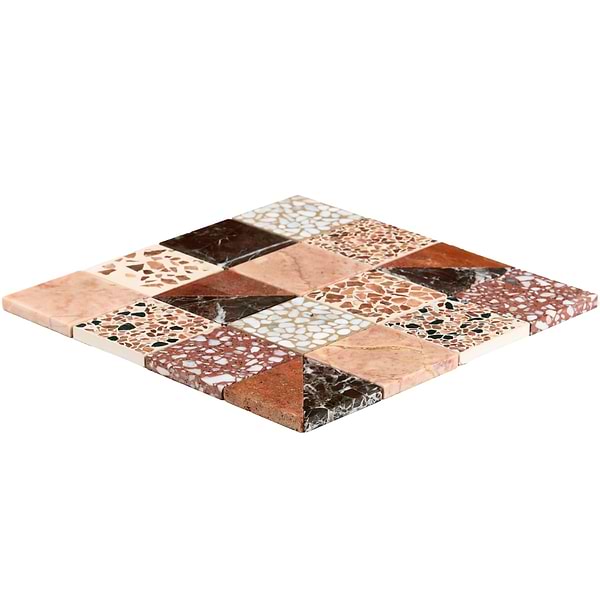Elizabeth Sutton Artem Cardinal Terracotta Red 3x3 Polished & Honed Marble and Terrazzo Mosaic Tile
