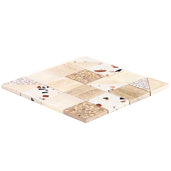 Elizabeth Sutton Artem Paloma Beige & Cream 3x3 Polished & Honed Marble and Terrazzo Mosaic Tile