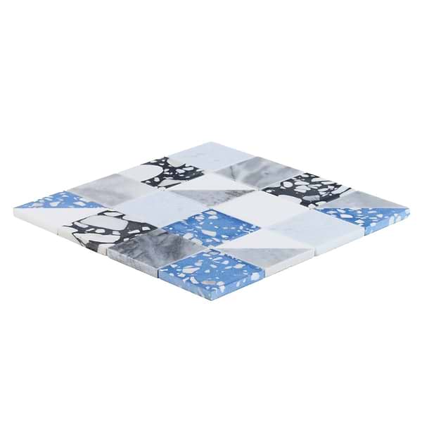 Elizabeth Sutton Artem Steller Blue 3x3 Polished & Honed Marble and Terrazzo Mosaic Tile