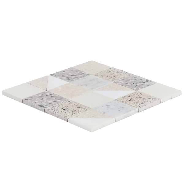 Elizabeth Sutton Artem Swan White & Cream 3x3 Polished & Honed Marble and Terrazzo Mosaic Tile
