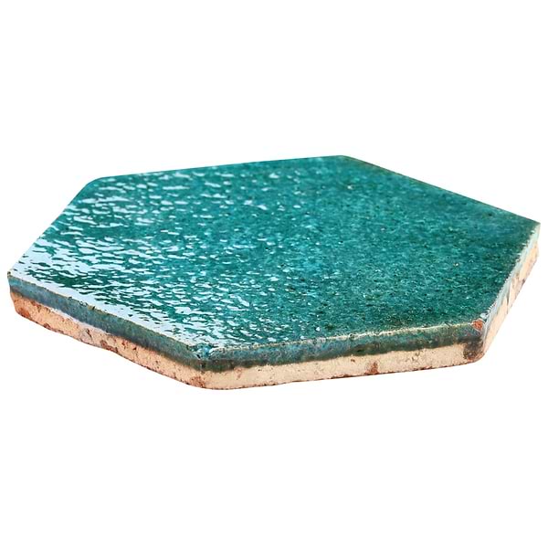 Breeze Tide Turquoise 8" Hexagon Crackled Glossy Terracotta Tile