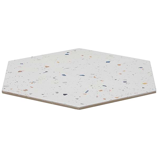 Six Hexagon Multi White 12.5" Terrazzo Look Matte Porcelain Tile