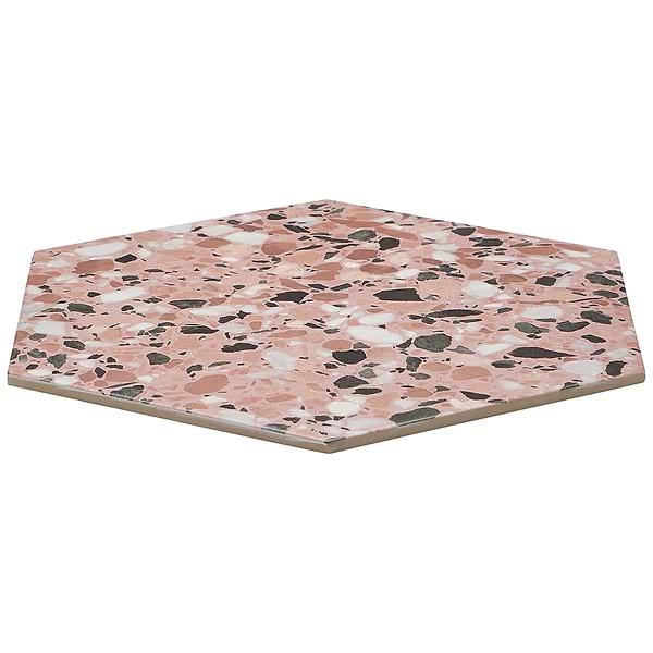 Six Hexagon Earth Pink 12.5" Terrazzo Look Matte Porcelain Tile