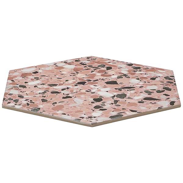 Six Hexagon Earth Pink 12.5" Terrazzo Look Matte Porcelain Tile