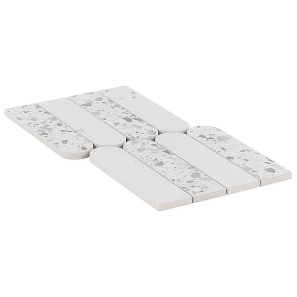 Kobe Fin Ice White 2x8 Terrazzo Look Matte Porcelain Mosaic Tile