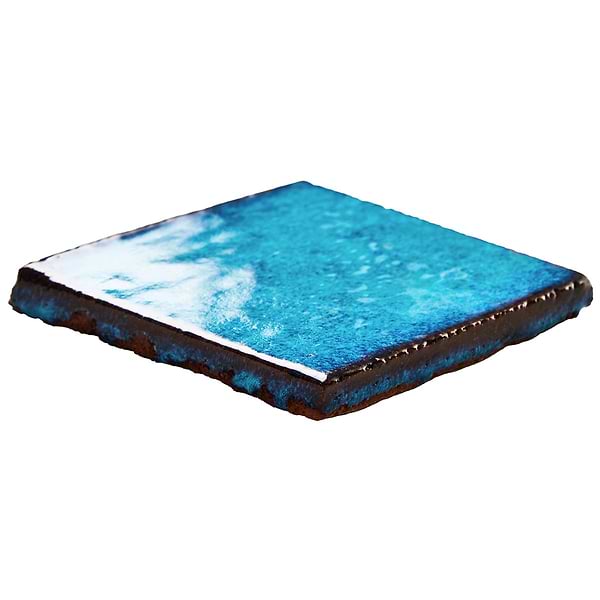 Emery Blue 4x4 Square Handmade Crackled Glossy Terracotta Tile
