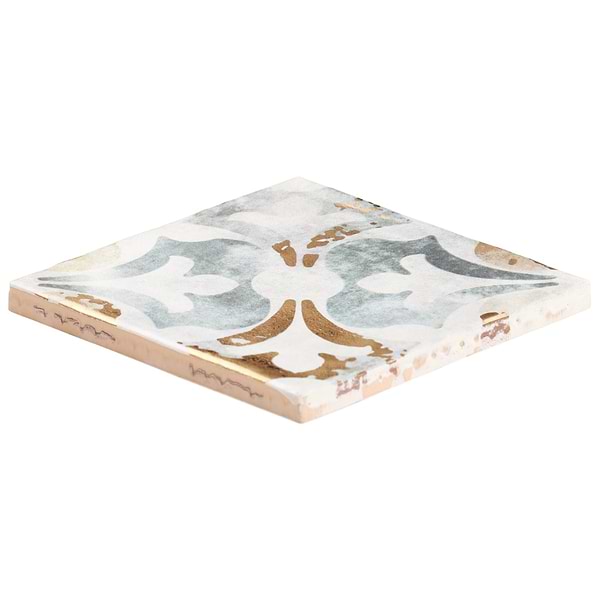 Paula Purroy Talia Bossa Blue Gray with Gold 5x5 Matte Ceramic Tile