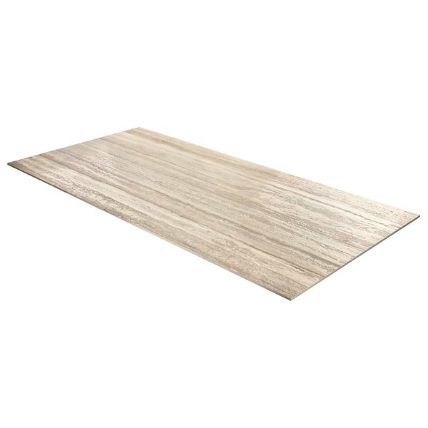 Romani Travertine Hazelnut Beige 3D Textured Veining 24x48 Stone Look Satin Porcelain Tile
