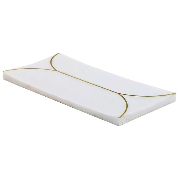 Calypso 3D Carved Bianco White Brass Inlay 8x16 Textured Honed Marble Limestone Tile