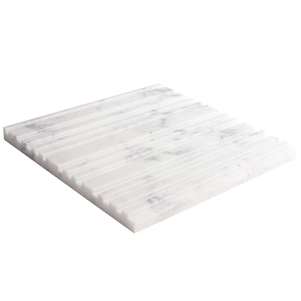 Disco-Barcode by Michael Habachy Entero Carrara White 8x8 Textured 3D Honed Marble Tile