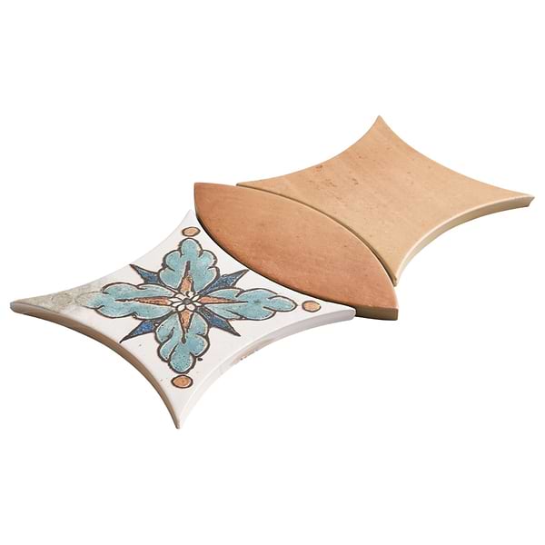 Raval Canyon Terracotta 3x8 Petal and 6x6 Kite with Deco Amelia Multicolor Kite Matte Porcelain Tile