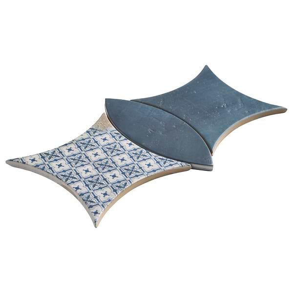 Raval Denim Blue 3x8 Petal and 6x6 Kite with Deco Juliana Blue Kite Matte Porcelain Tile