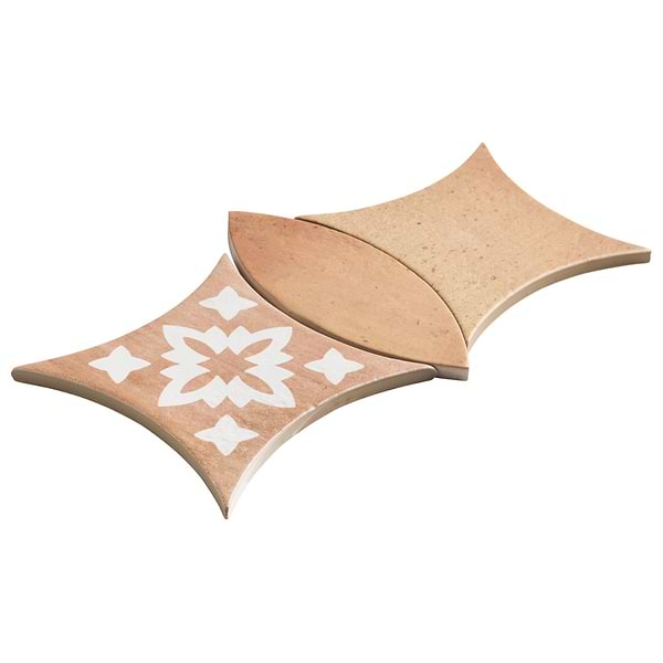 Raval Peach Terracotta 3x8 Petal and 6x6 Kite with Deco Natalia Terracotta Kite Matte Porcelain Tile