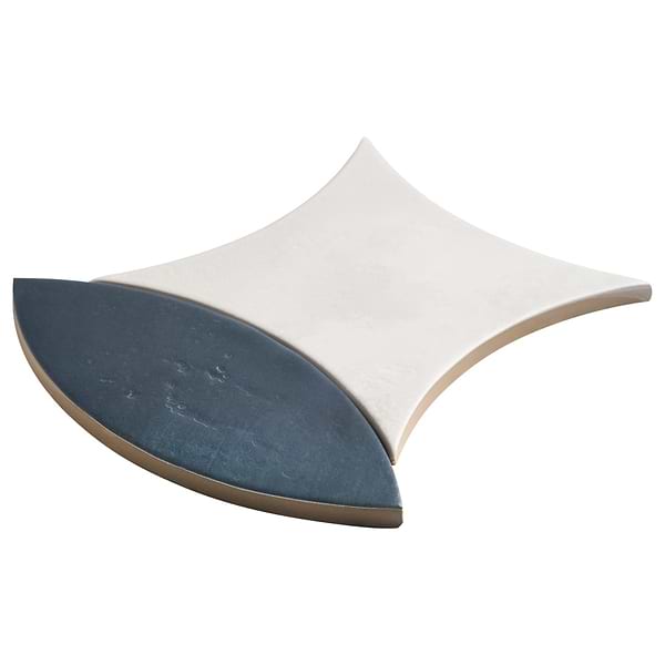 Raval Denim Blue 3x8 Petal and White 6x6 Kite Matte Porcelain Tile