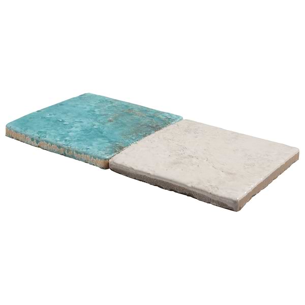 Greta Checkerboard Lagoon Blue and Seashell White 5x5 Glossy Textured Porcelain Tile