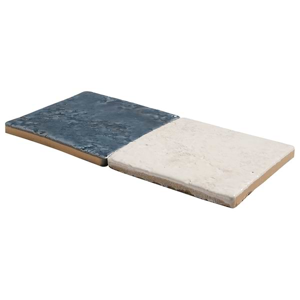 Greta Checkerboard Midnight Blue and Seashell White 5x5 Glossy Textured Porcelain Tile