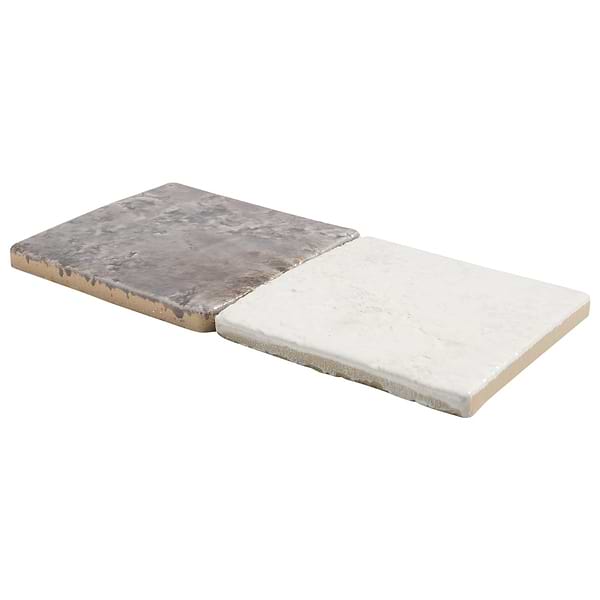 Greta Checkerboard Smoke Gray and Seashell White 5x5 Glossy Textured Porcelain Tile