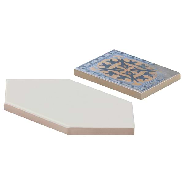 Morocco Blanco White 4x8 Glossy Picket and Medina Multicolor 4x4 Matte Square Porcelain Tile